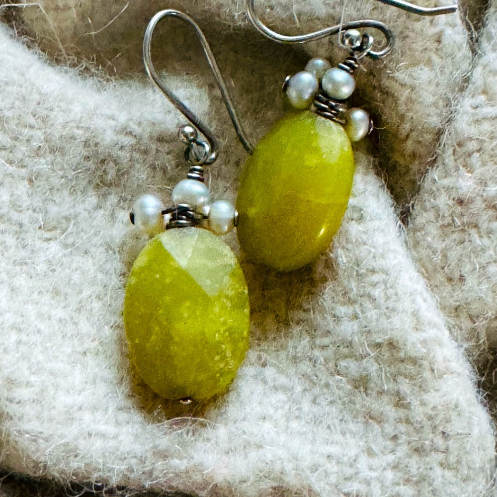 Delicate Sterling, Stone, & Seed Pearl Dangle Earrings